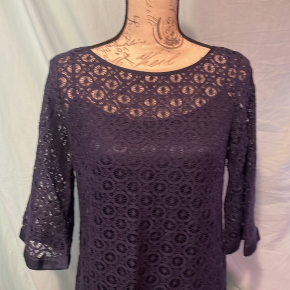 LAUNDRY by SHELLI SEGAL sz 4 Navy Blue lace overlay dress with camisole slip - Picture 2 of 9